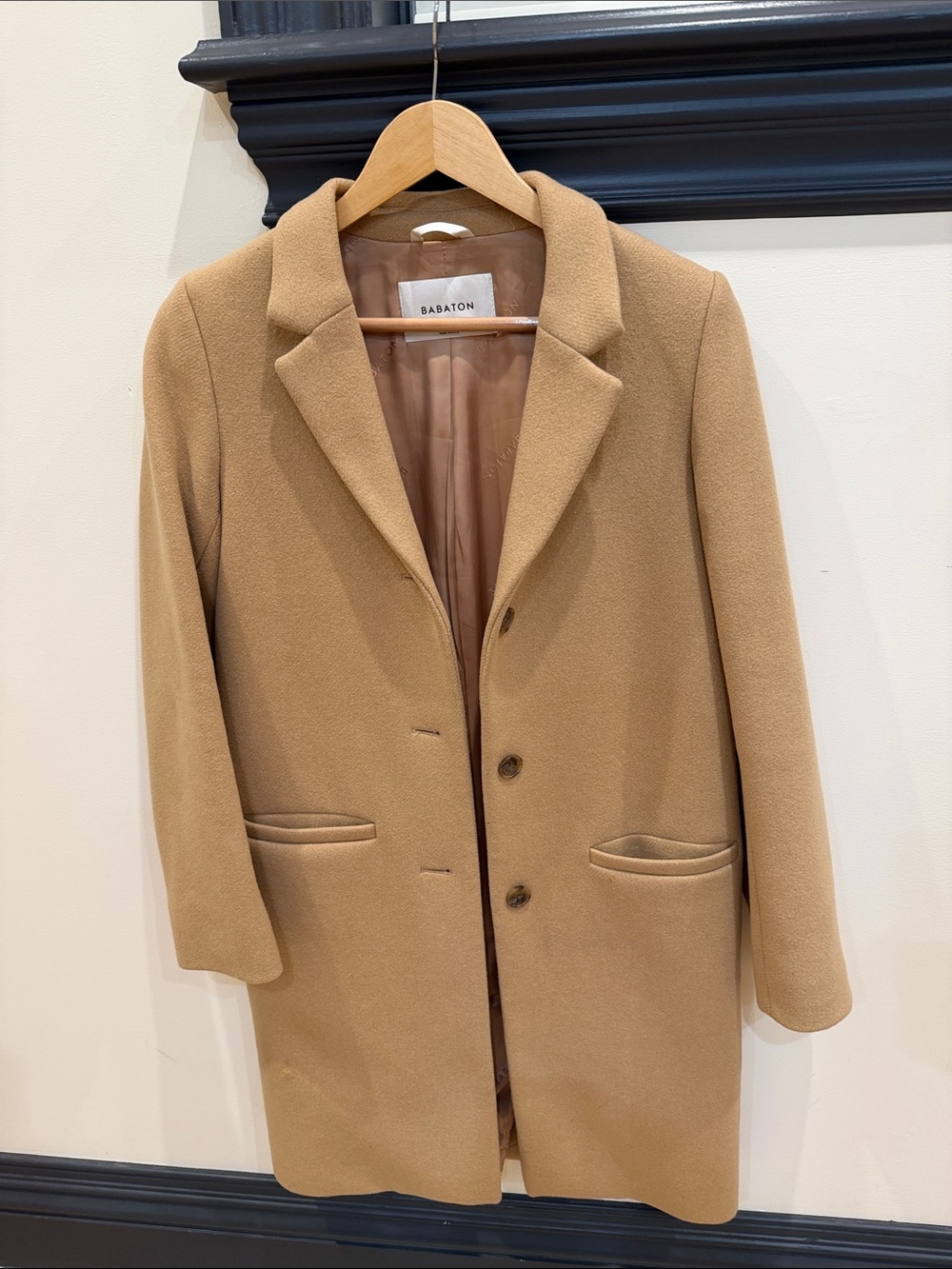 Babaton Tan Single-Breasted Wool-Blend Trench Coat